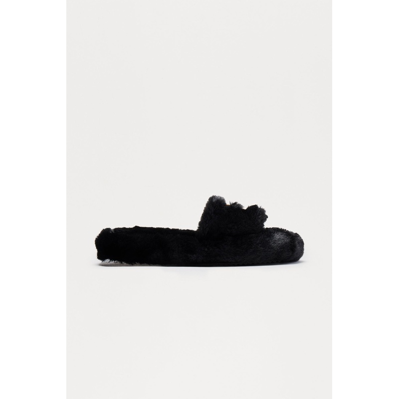 Winda Faux Fur Slippers – Black