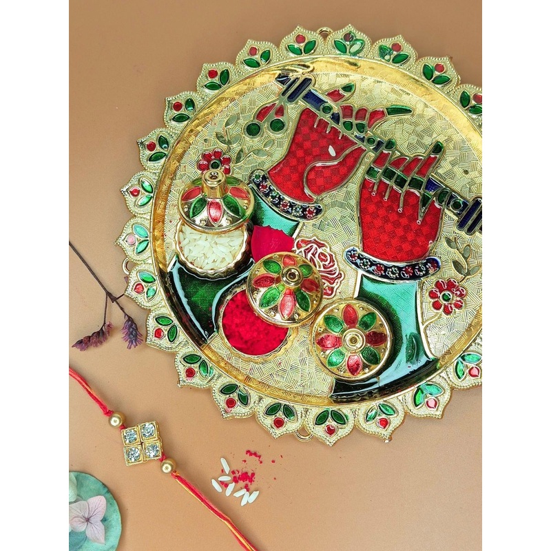 Anouk Diamond Rakhi With Quirky Card & Pooja Thali