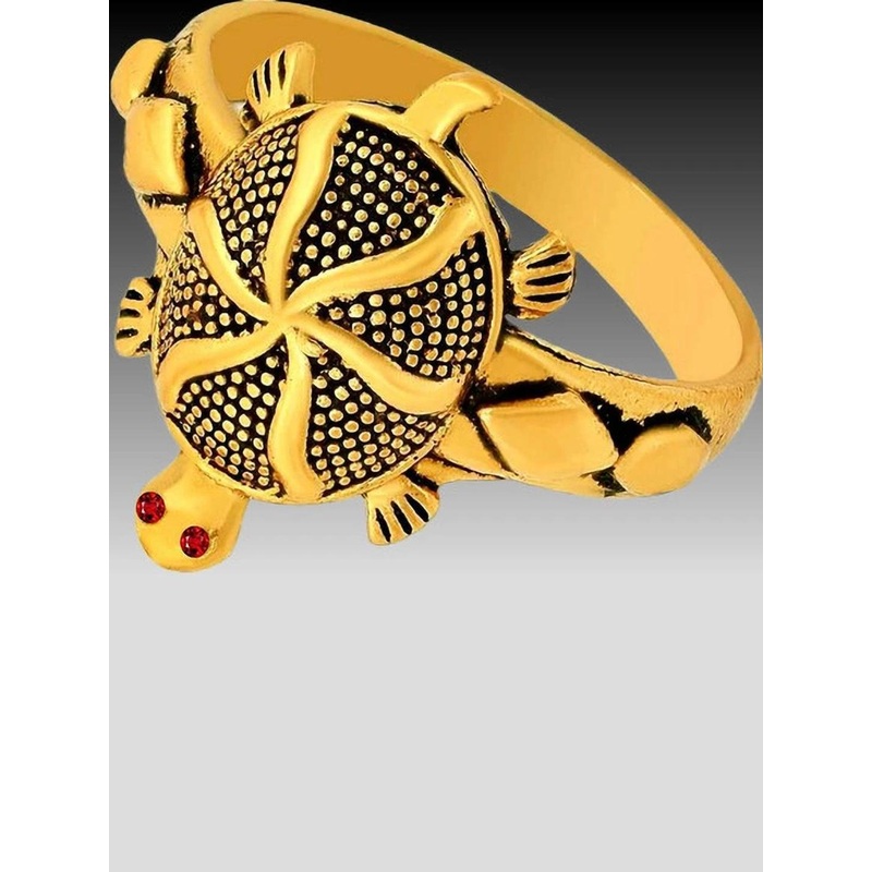 Dynamic Retail Global Tortoise Turtle Kachua Meru Ring for Men Women Boys Girl Vastu Fengshui Q-186T Brass Gold Plated Ring ()