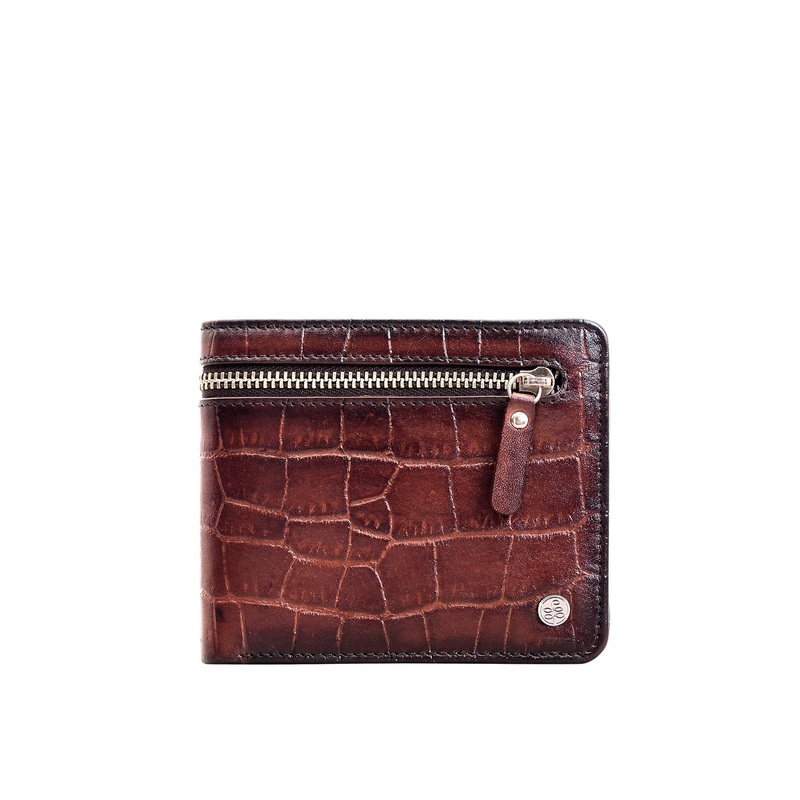 Eske Men Brown Textured Leather Two Fold Wallet
