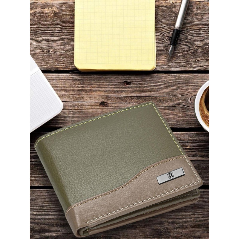 Hornbull Buttler Olive RFID Protected Genuine Leather Two Fold Wallet