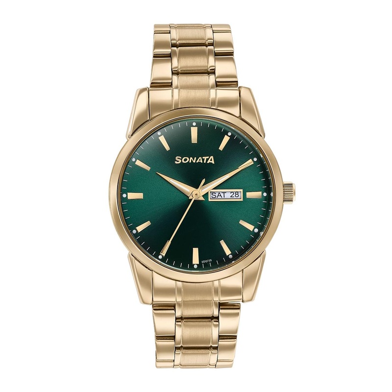 Sonata Men Embellished Dial & Stainless Steel Bracelet Style Straps Analogue Watch 77147YM02