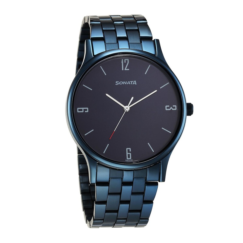 Sonata Men Stainless Steel Bracelet Style Straps Analogue Watch 77105QM02