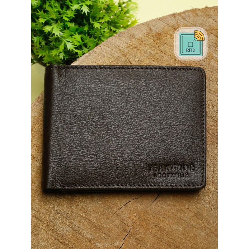 Teakwood Leathers Men Brown Textured Leather RFID Two Fold Wallet