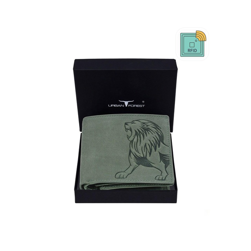 URBAN FOREST Men Green Animal Printed Leather Two Fold Wallet