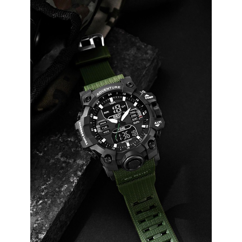 V2A Men Dial & Textured Straps Analogue and Digital Watch V2A-CS-1730-Grn-Blk