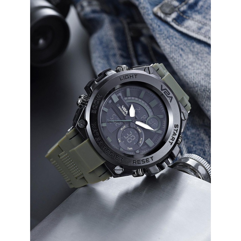 V2A Men Embellished Dial & Straps Analogue and Digital Watch V2A-CS-1706A-Green-01