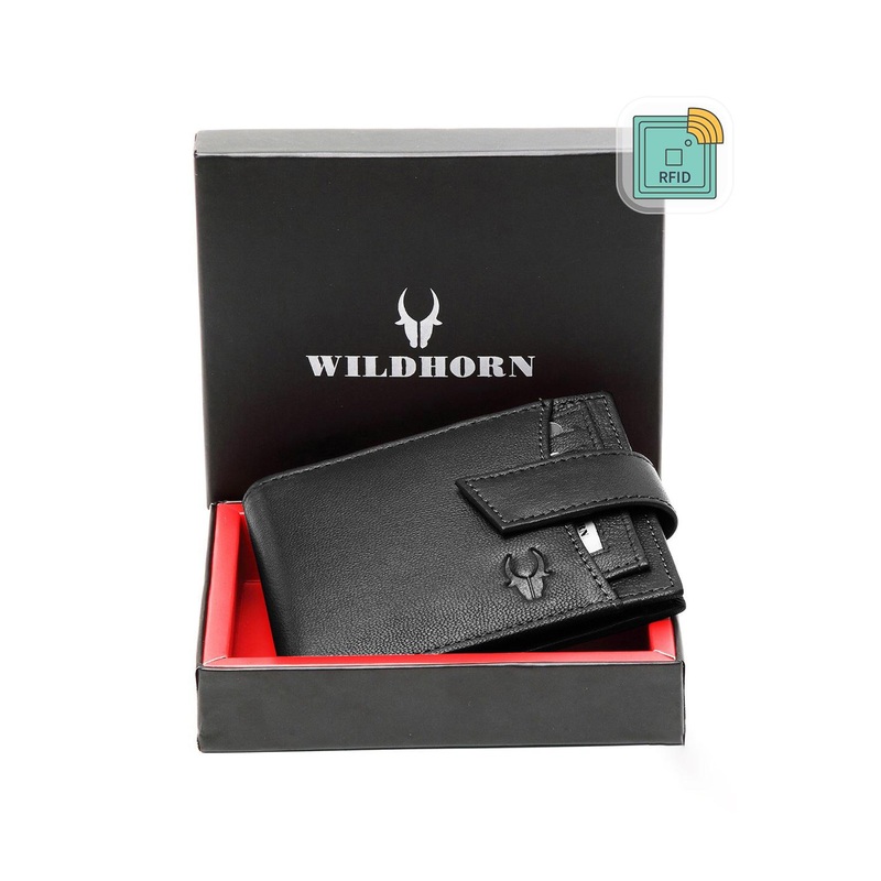 WildHorn Men Black Solid RFID Protected Genuine Leather Two Fold Wallet