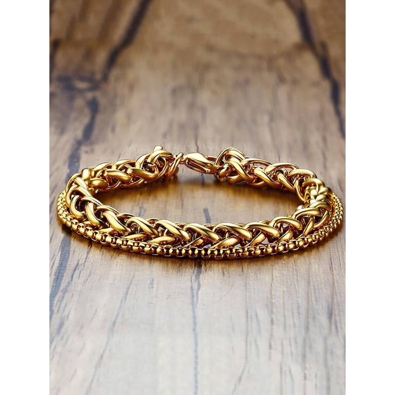 Yellow Chimes Men Gold-Toned Rhodium-Plated Link Bracelet