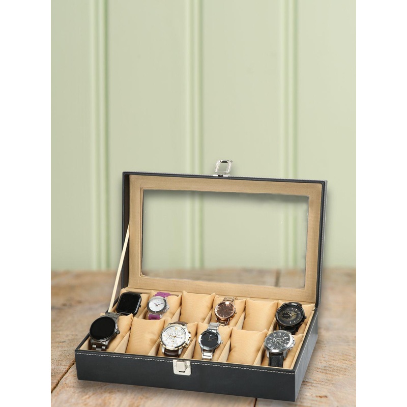 ZENWOOD Black And Beige 12 Slot Watch Organiser Box