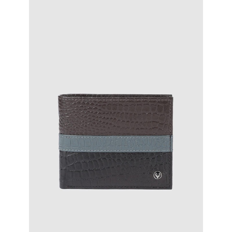 Allen Solly Men Black & Brown Croc Textured Two Fold Leather Wallet