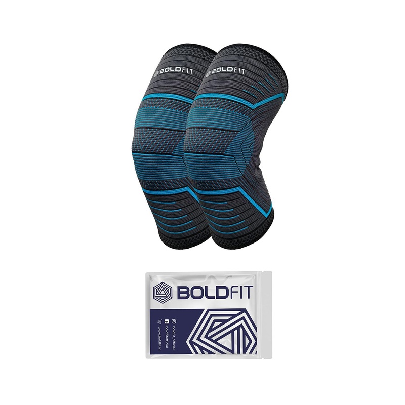 BOLDFIT Blue & Black Nylon Gym Knee Cap