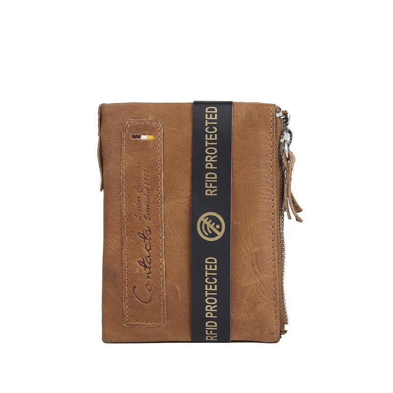 CONTACTS Men Brown RFID Leather Two Fold Wallet