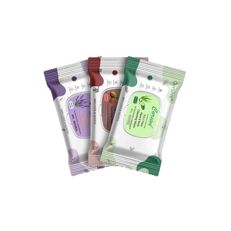 CURSIVE Set Of 3 French Lavender Aloe Cucumber & Cedarwood Refreshing Wet Wipes