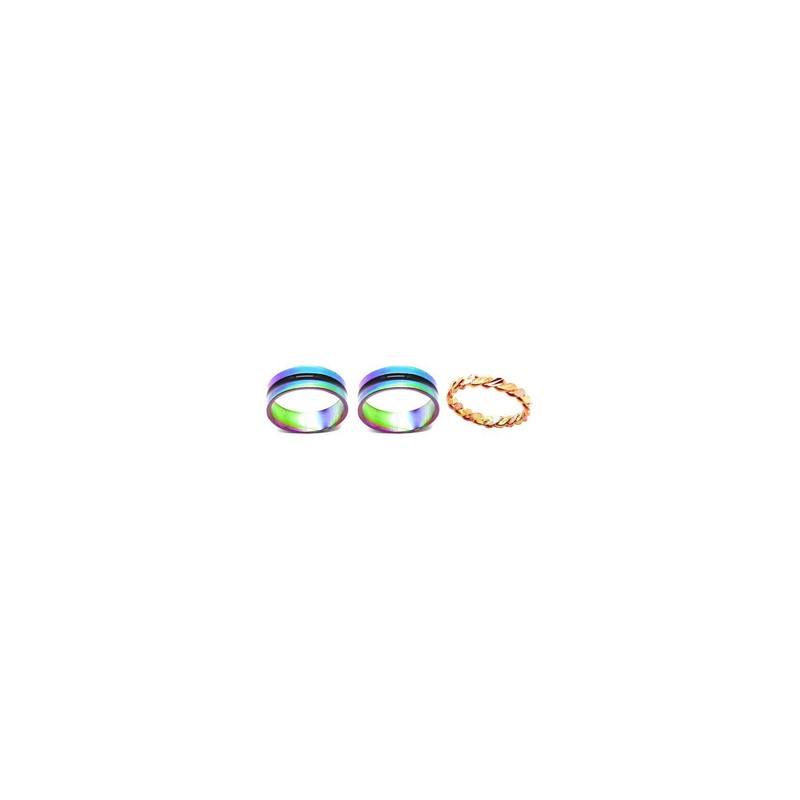 Dynamic Retail Global Set of 3 Rings for Men & Women, Multicolor-Gold Alloy Ring ()