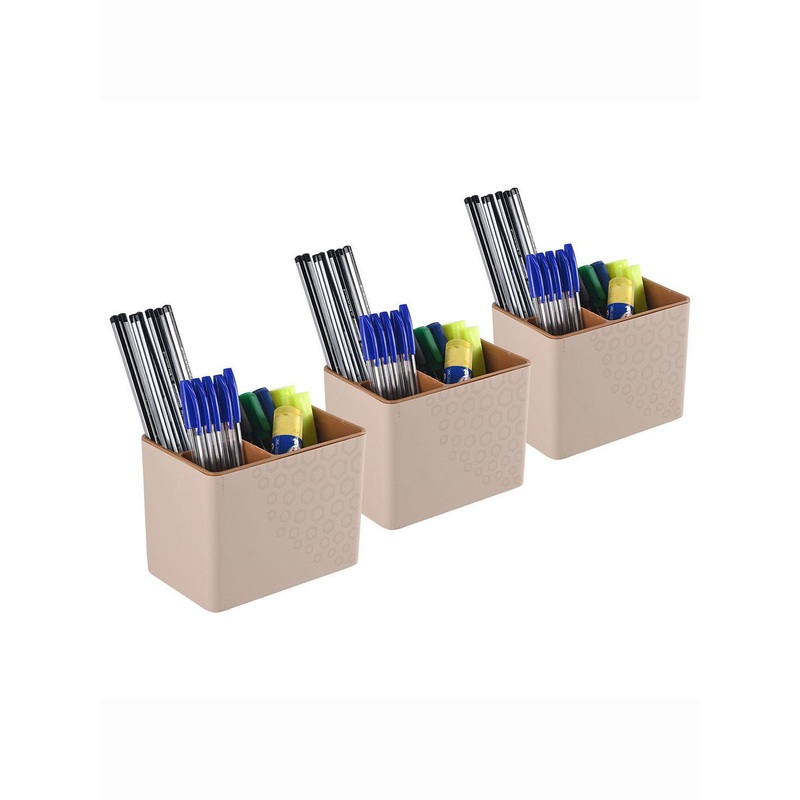 Kuber Industries 3 Pcs 3-Compartment Pen Pencil Holder & Desk Organizer