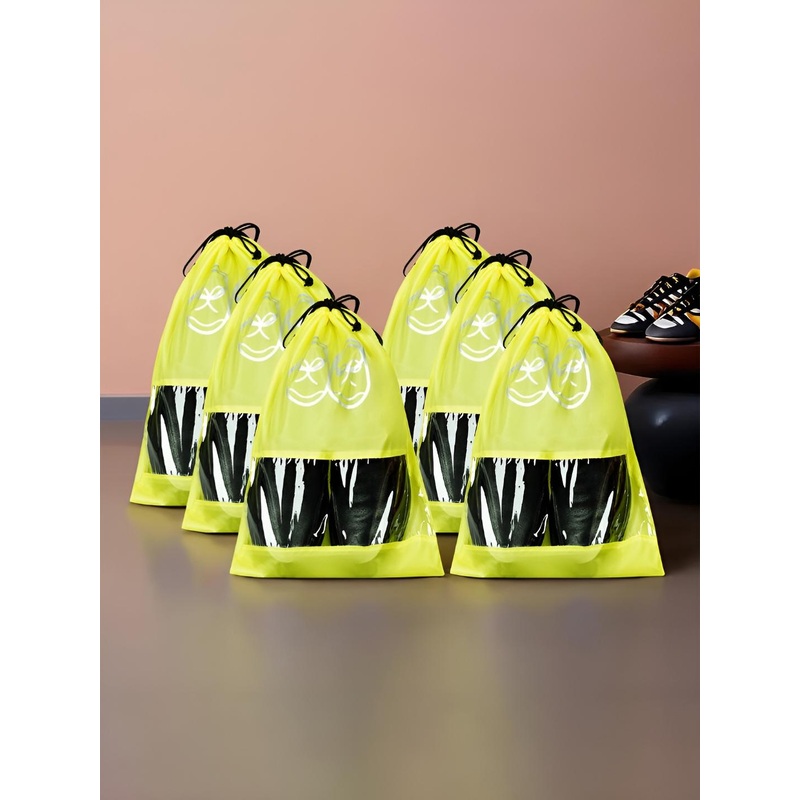 Kuber Industries 6-Pcs Printed Shoe Cover Bags With Transparent Window