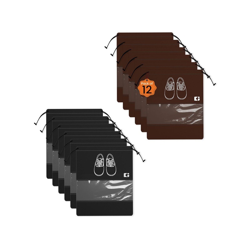 Kuber Industries Black & Coffee Brown 12 Pieces Printed Non-Woven Shoe Cover Bags
