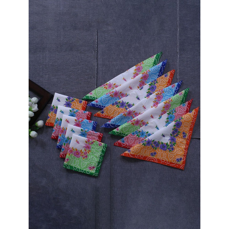 Kuber Industries Women & Girls Set Of 12 Multicolor Bandhani Print Soft Cotton Hankies