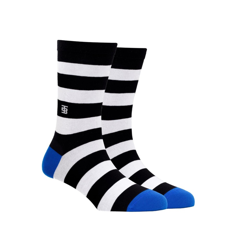 SockSoho Men Black & White Striped Anti-Bacterial Calf-Length Socks