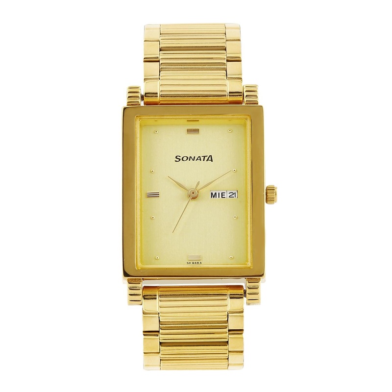 Sonata Men Gold-Toned Dial Watch NF7058YM05A