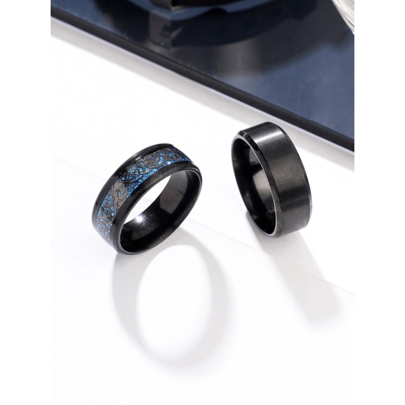 Yellow Chimes Men Set Of 2 Rhodium-Plated Stainless Steel Finger Ring