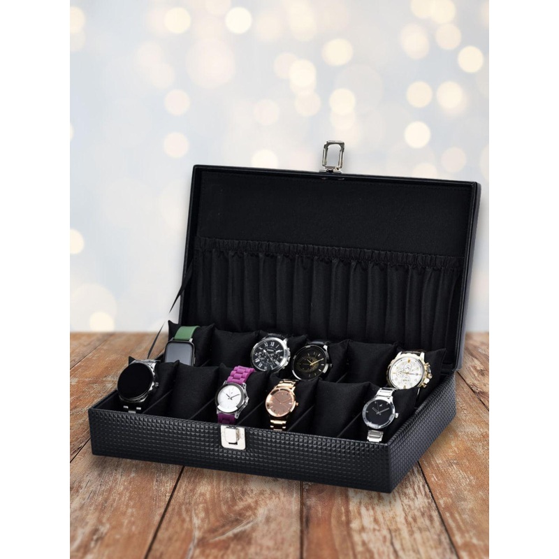 ZENWOOD Black 12 Slots Watch Organiser Box