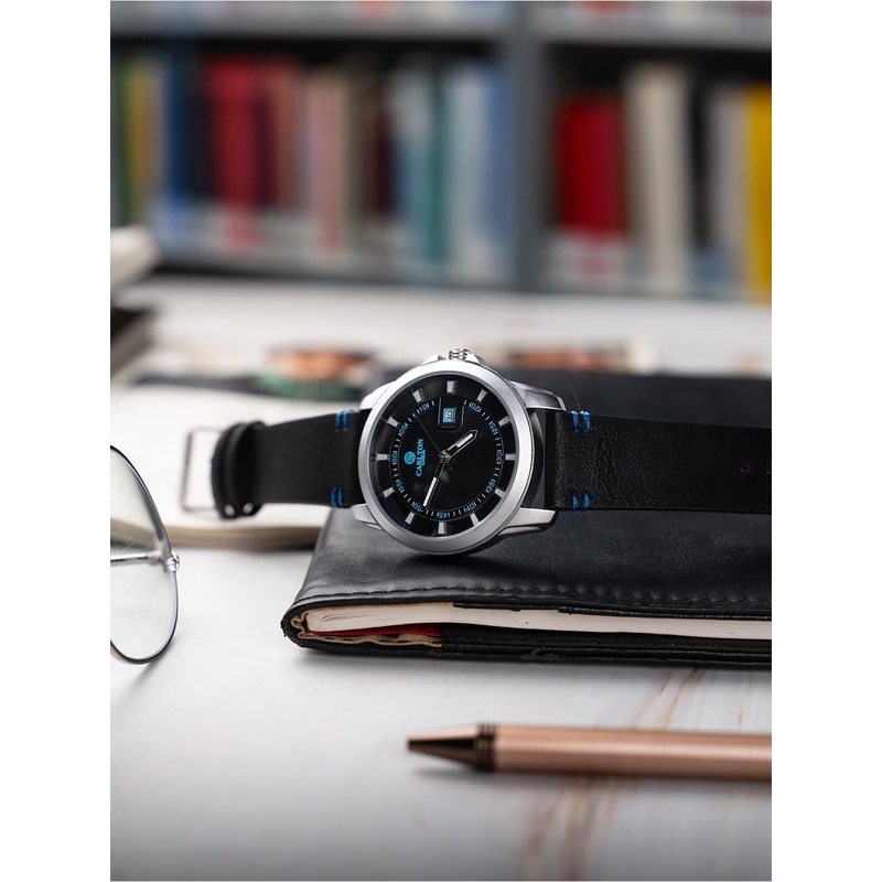 Carlton London Men Blue Dial & Leather Wrap Around Straps Analogue Watch CLLSBLK