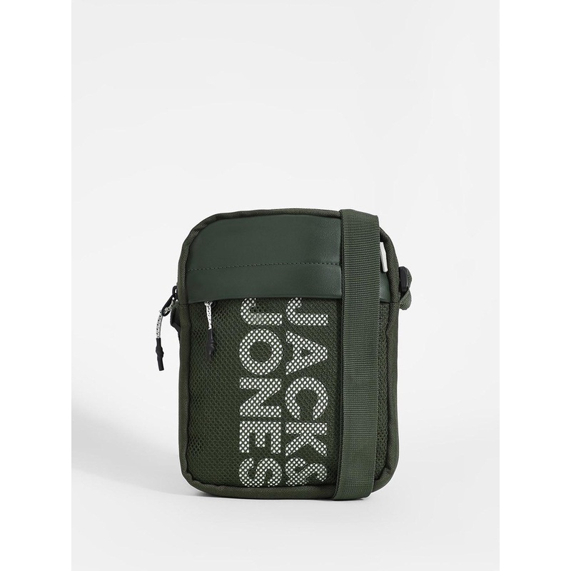 Jack & Jones Men Brand Logo Printed Structured Sling Bag with Cut Work