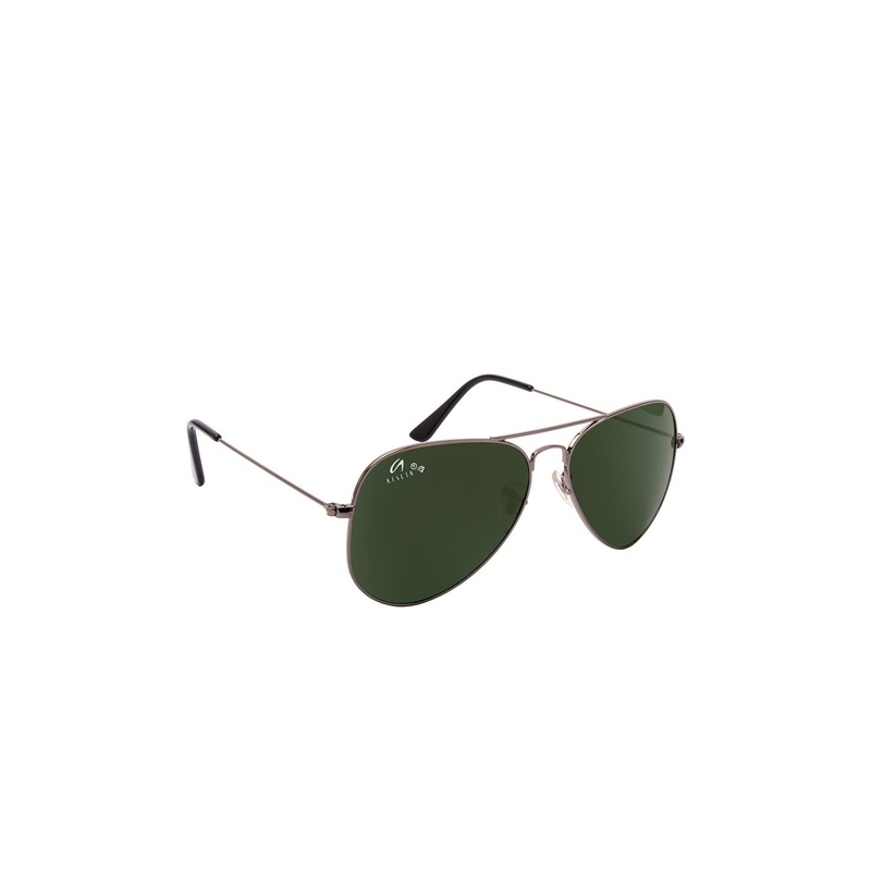 AISLIN Unisex Green & Gunmetal-Toned Full Rim Aviator Sunglasses