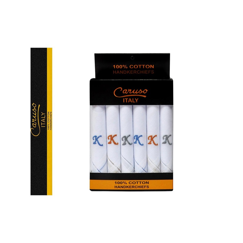 Caruso ITALY White Pack of 6 Initial Monogram X Embroidery 100% Pure Cotton Handkerchiefs