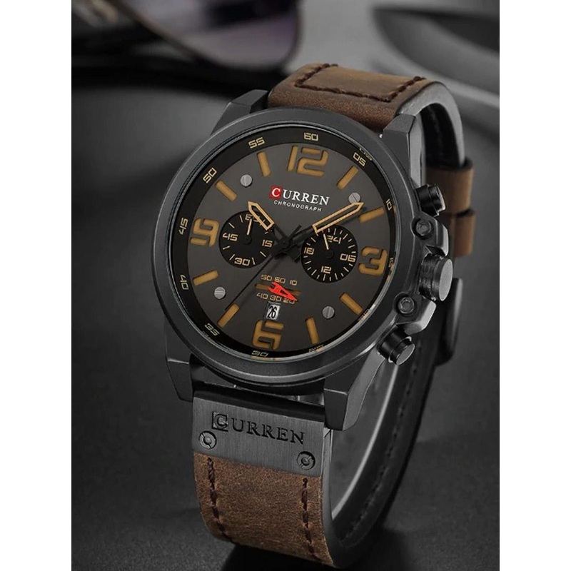 Curren Men Brass Printed Dial & Leather Analogue Watch CR-8314-DrkBkBrwn