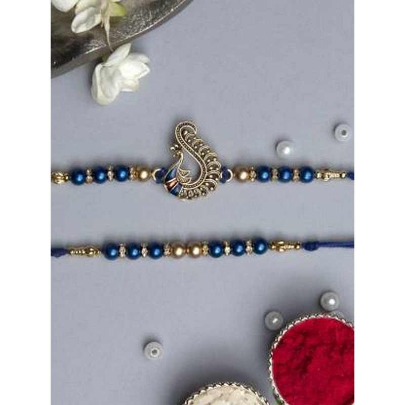 eCraftIndia Set of 2 Om Symbol and Pearl Designer Rakhi Gift Set