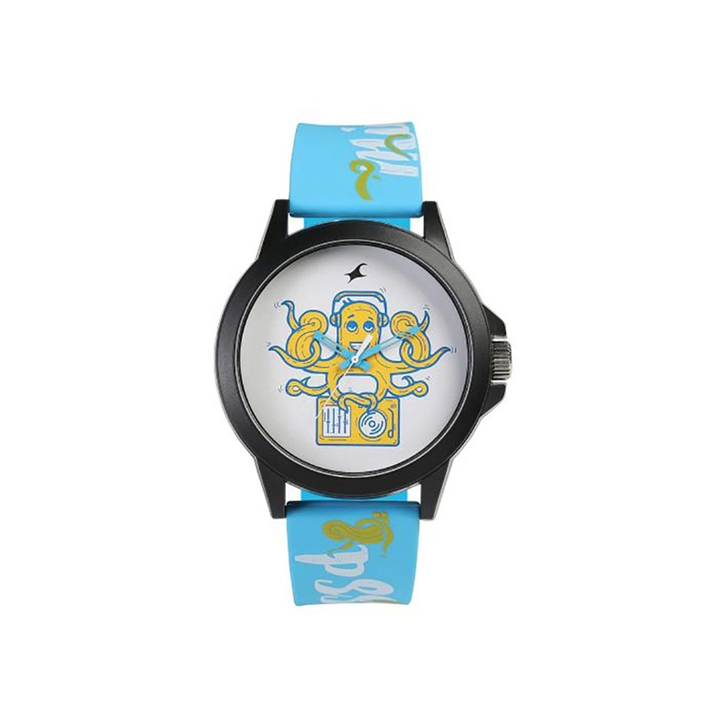 Fastrack Unisex White Printed Dial & Blue Strap Tees Wicked Lines Analogue Watch 38024PP44