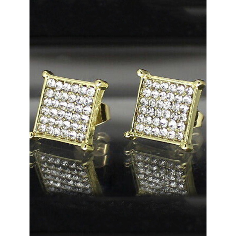 FIMBUL Men Stainless Steel Hip Hop Classic Bohemian Square Stone Studded Studs