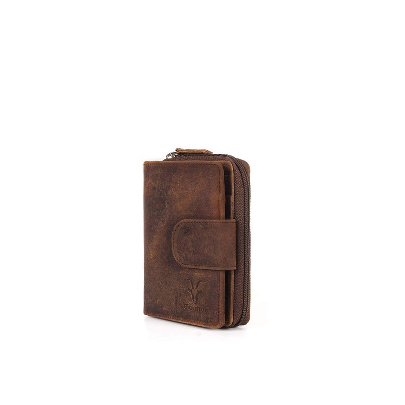 Goatter Men Coffee Brown Leather Three Fold Wallet