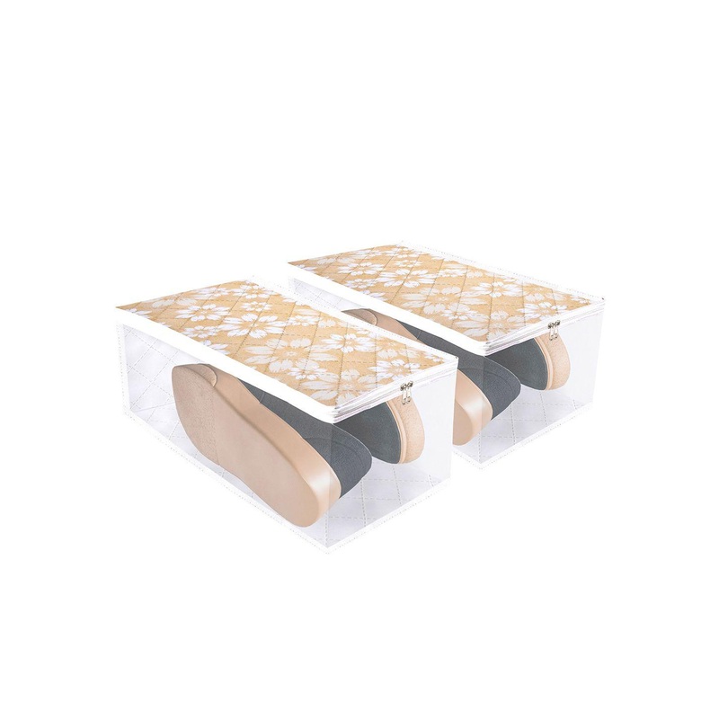 Kuber Industries Gold-Toned and White 2 Pieces Flower Quilted Shoe Covers