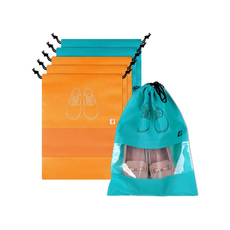 Kuber Industries Orange & Green 6 Pieces Non-Woven Shoe Cover Bags