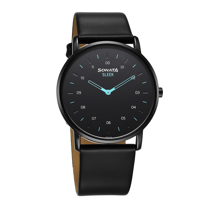 Sonata Men Brass Dial & Leather Straps Analogue Watch 7152NL01