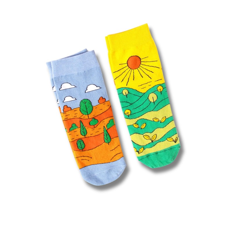 Thela Gaadi Unisex Pack Of 2 Nature Themed  Ankle Length Socks