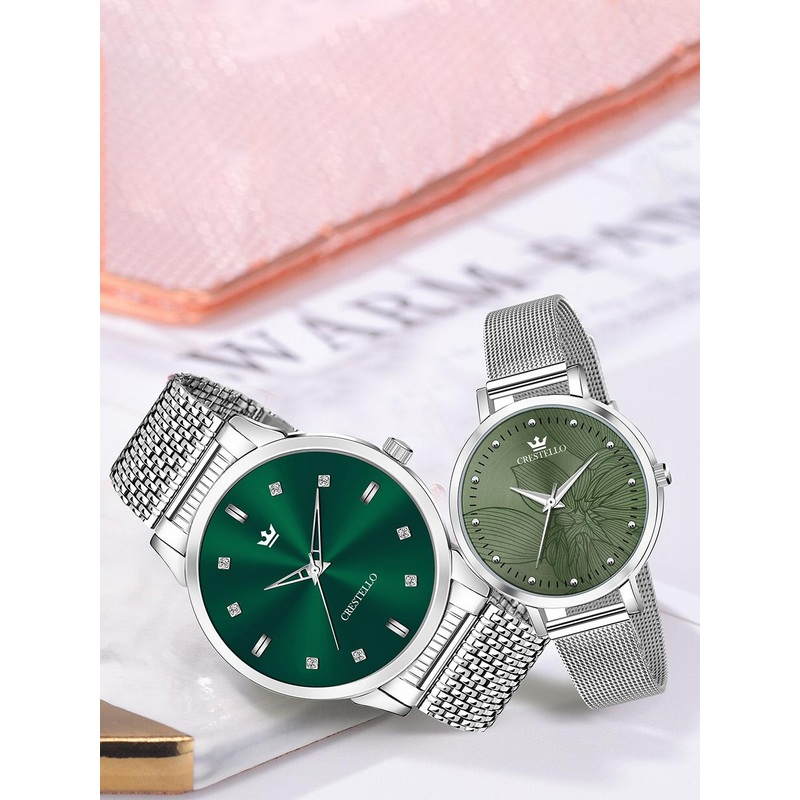 CRESTELLO Unisex Embellished Stainless Steel Dial Analogue His & Her Watch CRCM-001-134