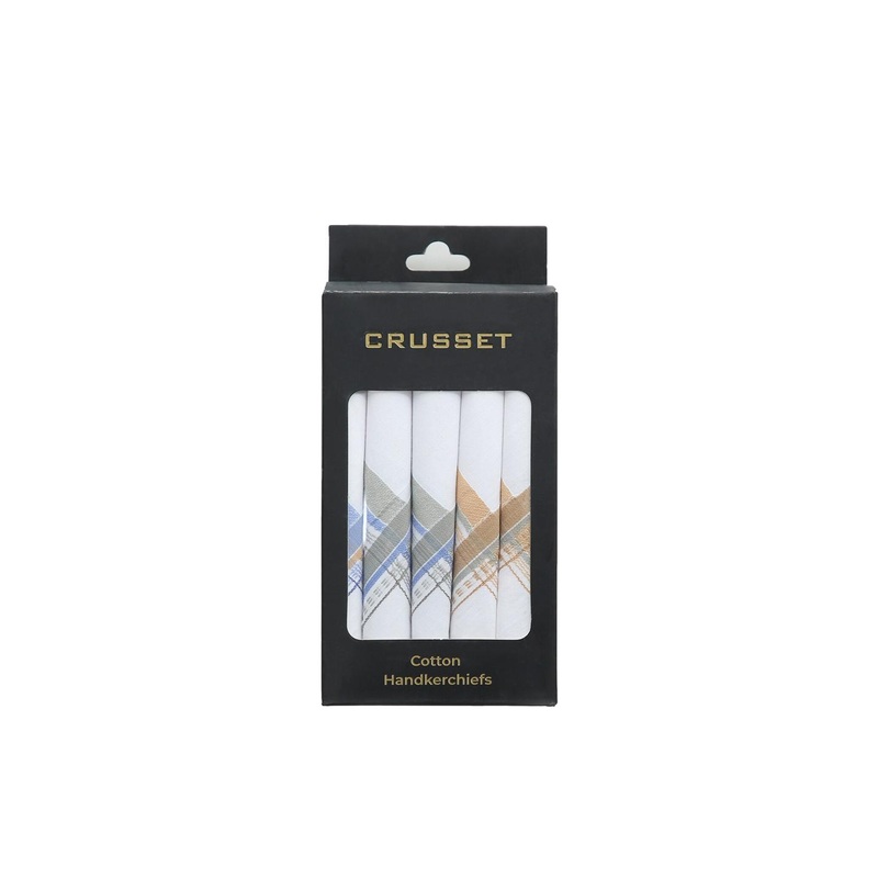 CRUSSET Men Pack of 5 White Printed Pure Cotton Handkerchiefs