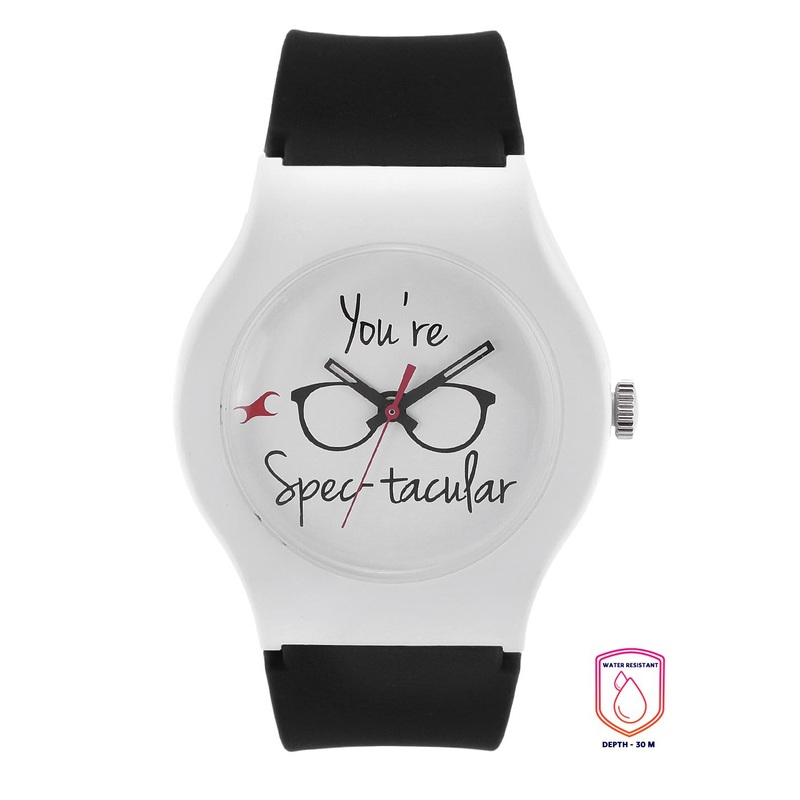 Fastrack Unisex White Printed Dial & Black Straps Tees Valentine Analogue Watch 9915PP64