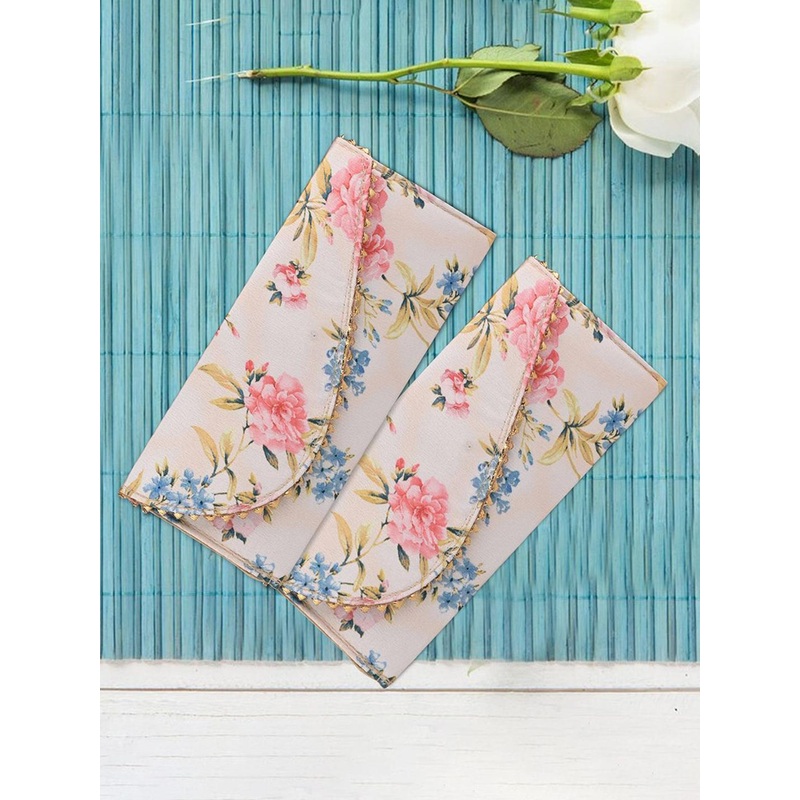 Kuber Industries Unisex Set Of 4 Floral Printed Waterproof Leather & Silk Shagun Envelopes