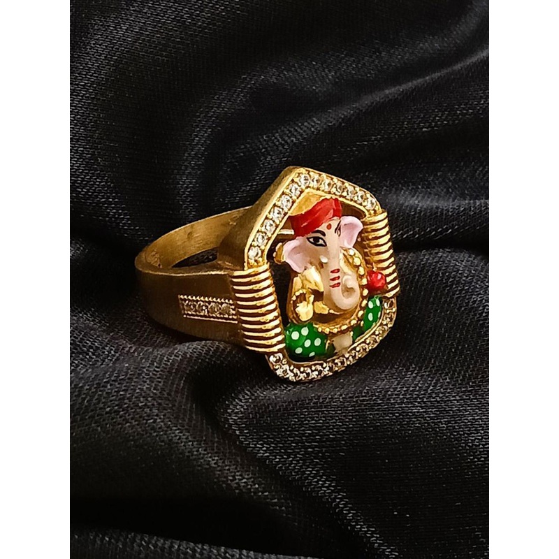 Saizen Men Gold-Plated Cubic ZirconiaStone Studded Finger Ring