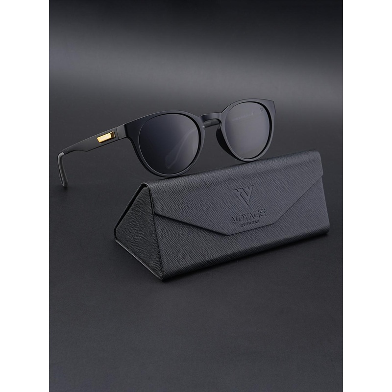 Voyage Unisex Black Lens & Black Round Sunglasses with Polarised and UV Protected Lens