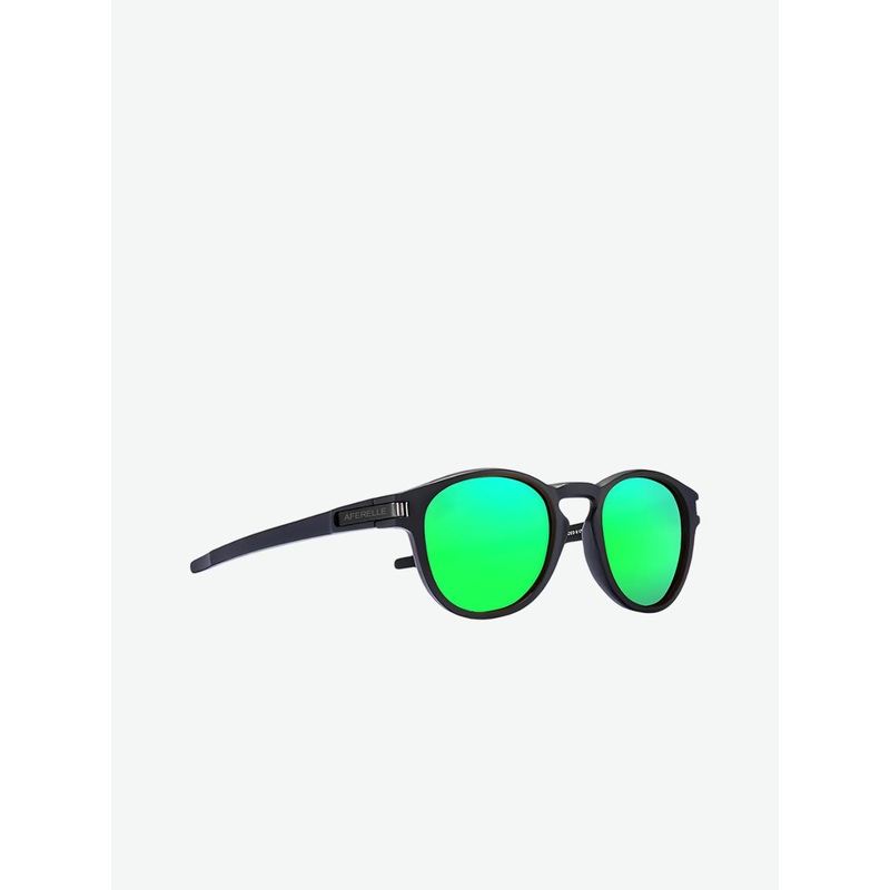 AFERELLE Unisex Green Lens & Black Round Sunglasses with