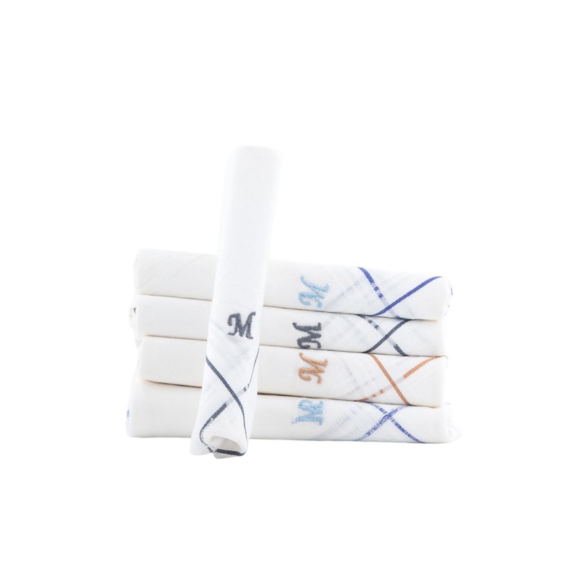 CROSSLINE Men Pack Of 5 Embroidered Pure Cotton Handkerchiefs