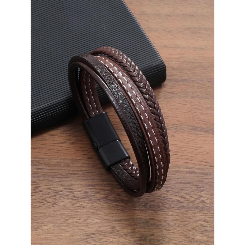 Designs & You Men Leather Multi Layered Wraparound Bracelet
