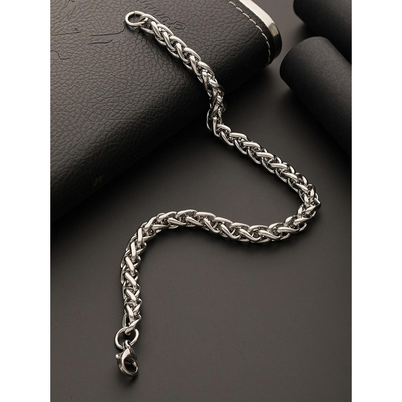 Jazz and Sizzle Men Rhodium-Plated Stainless Steel Link Bracelet